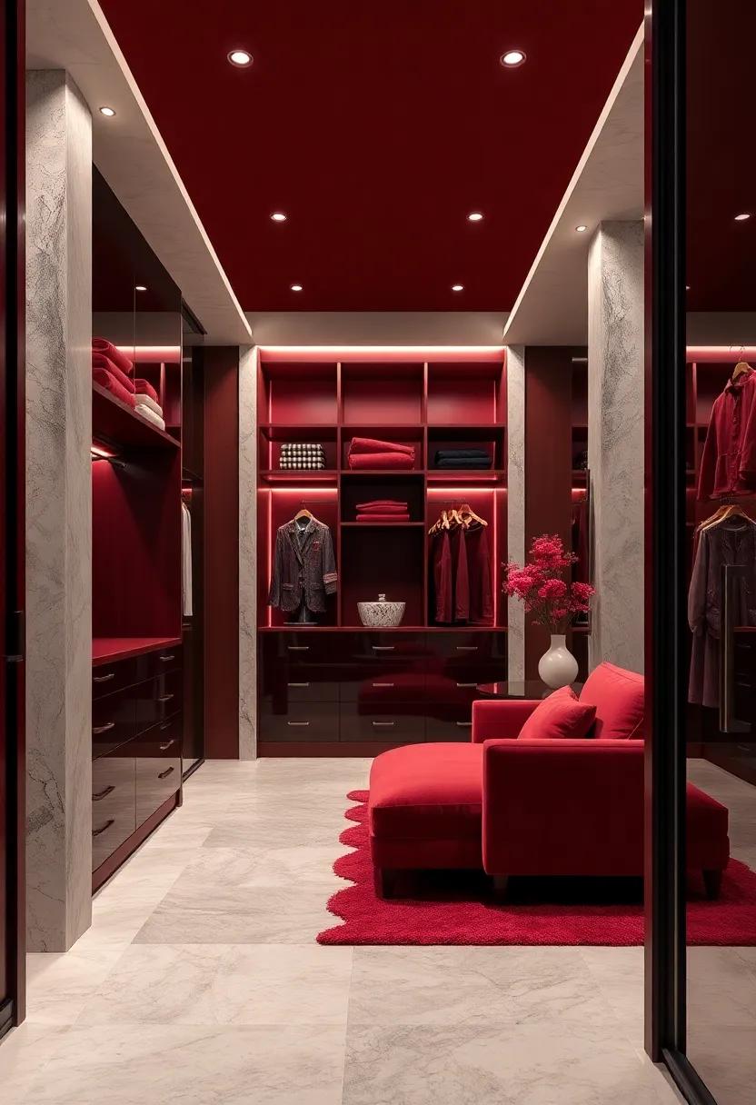 Rich Burgundy Drama: Deep reds add passion and grandeur, perfect for a bold, high-end statement