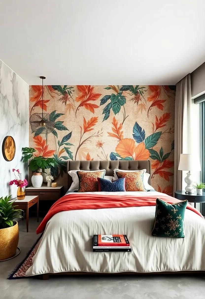 Incorporate Bold Wallpaper on an Accent Wall Behind the Bed