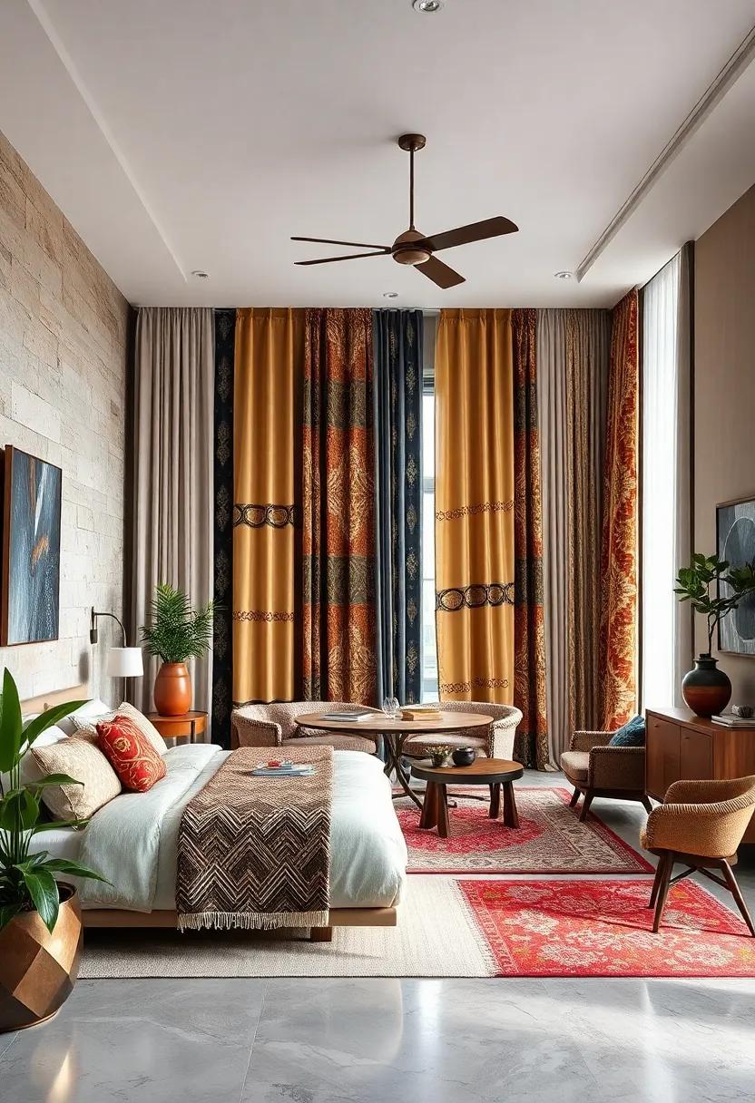 Layer Curtains with Different Fabrics and Patterns for Drama
