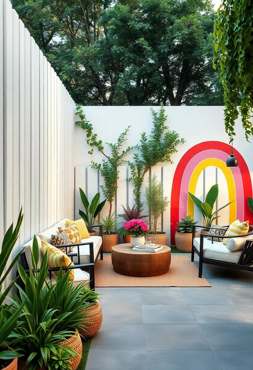 Cheerful rainbows arching over a ‍white base infuse the garden with positivity and vibrant color all year round