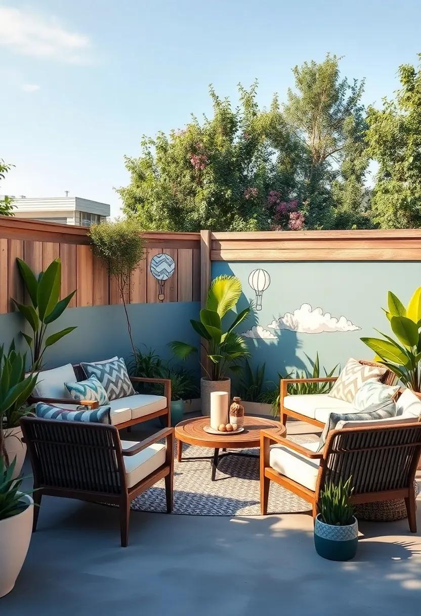 A whimsical mural ⁣featuring floating balloons and clouds adds ‌an uplifting and dreamy energy to your outdoor fence