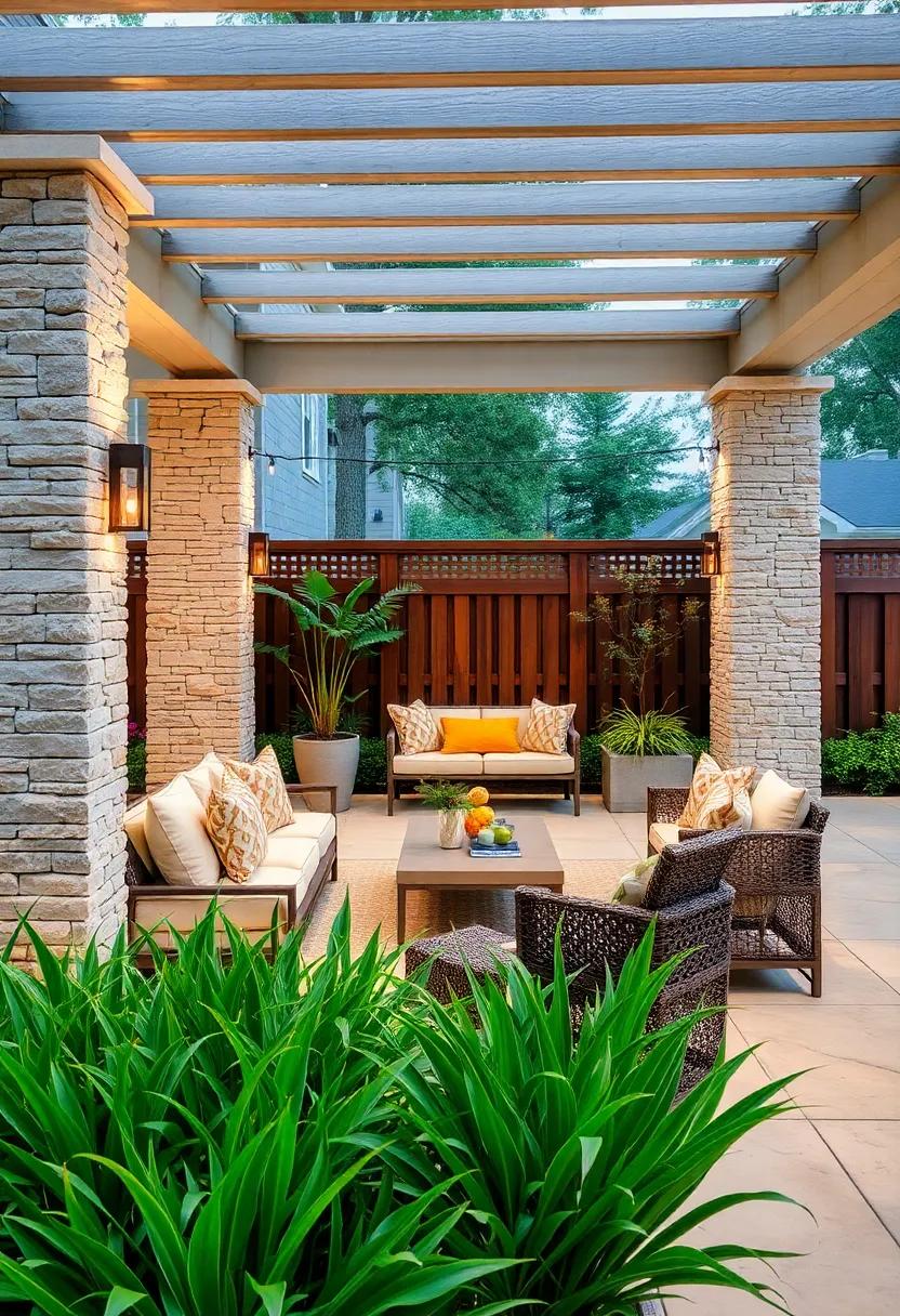 Stone Pillars with Infill Panels:‌ Combine classic stone columns with wood or metal panels for an elegant⁣ boundary