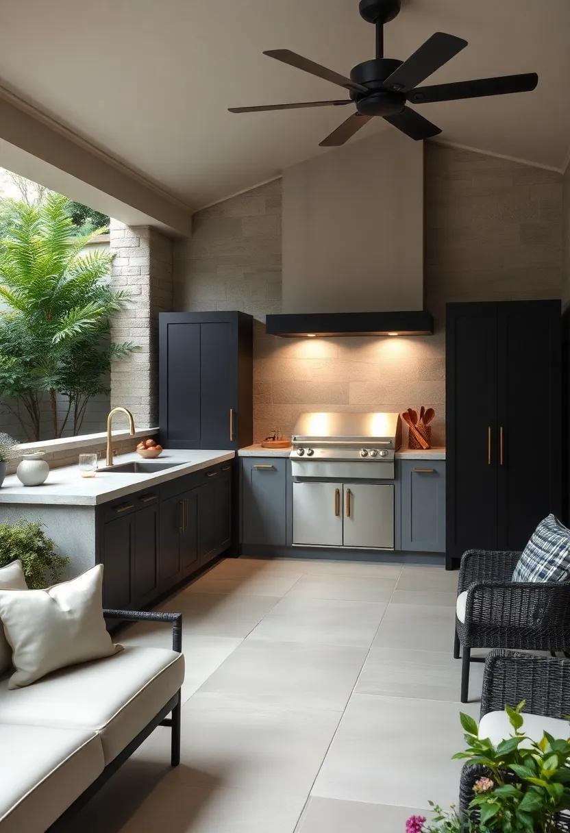 Bold Black and ‍Gold Cabinet‍ Hardware⁢ Adds a Touch of Elegance to​ a Neutral patio Kitchen