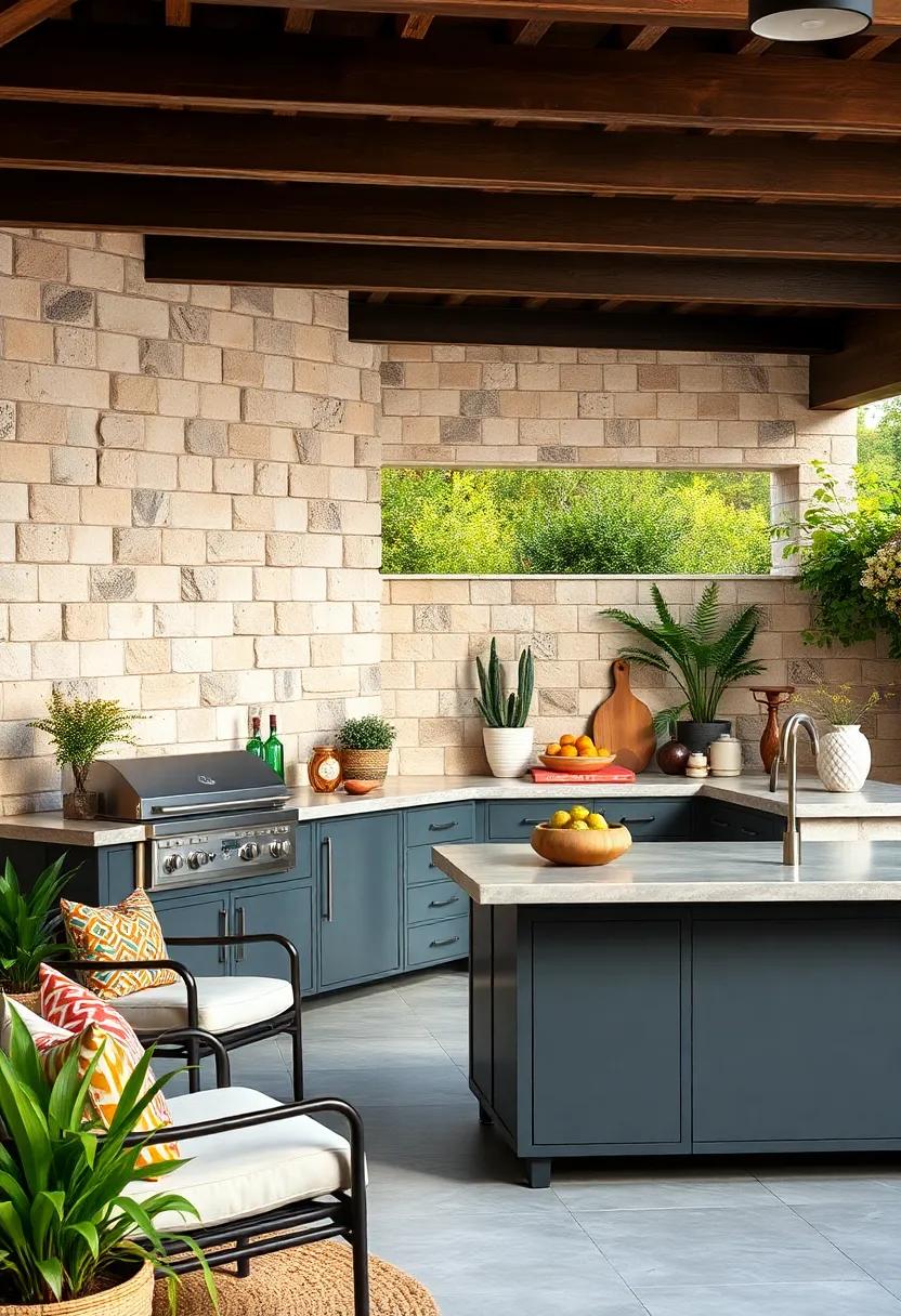 Industrial Chic⁤ Outdoor ​Kitchen with Metal Cabinets and Concrete Countertops for Durability