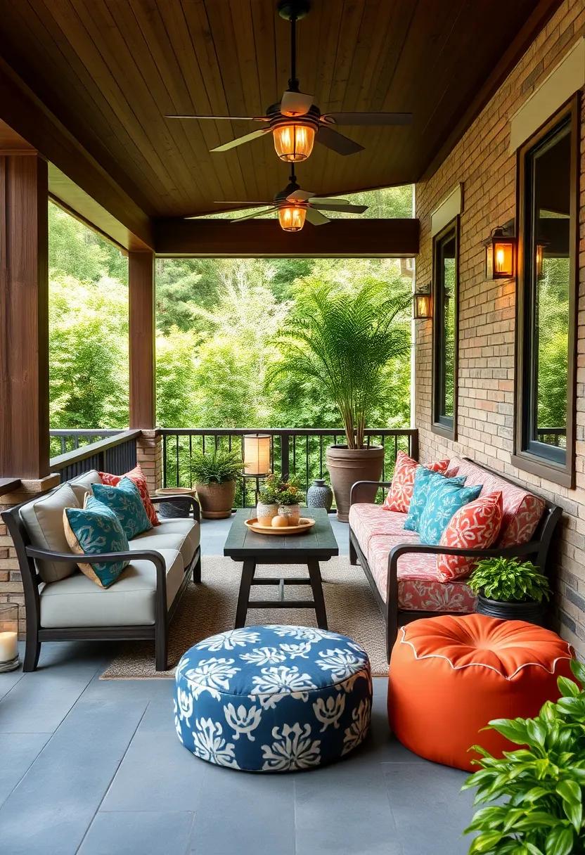 outdoor Poufs in Bold Prints - Small but impactful, these poufs bring vibrant color‍ and durable texture to any porch corner