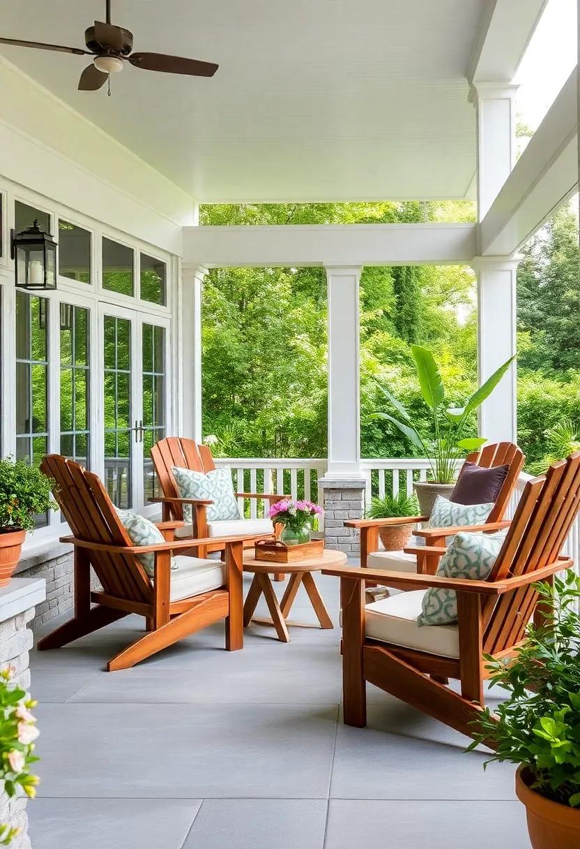 Teak Wood Adirondack Chairs with Waterproof Cushions - Traditional style meets modern fabric technology for ultimate relaxation