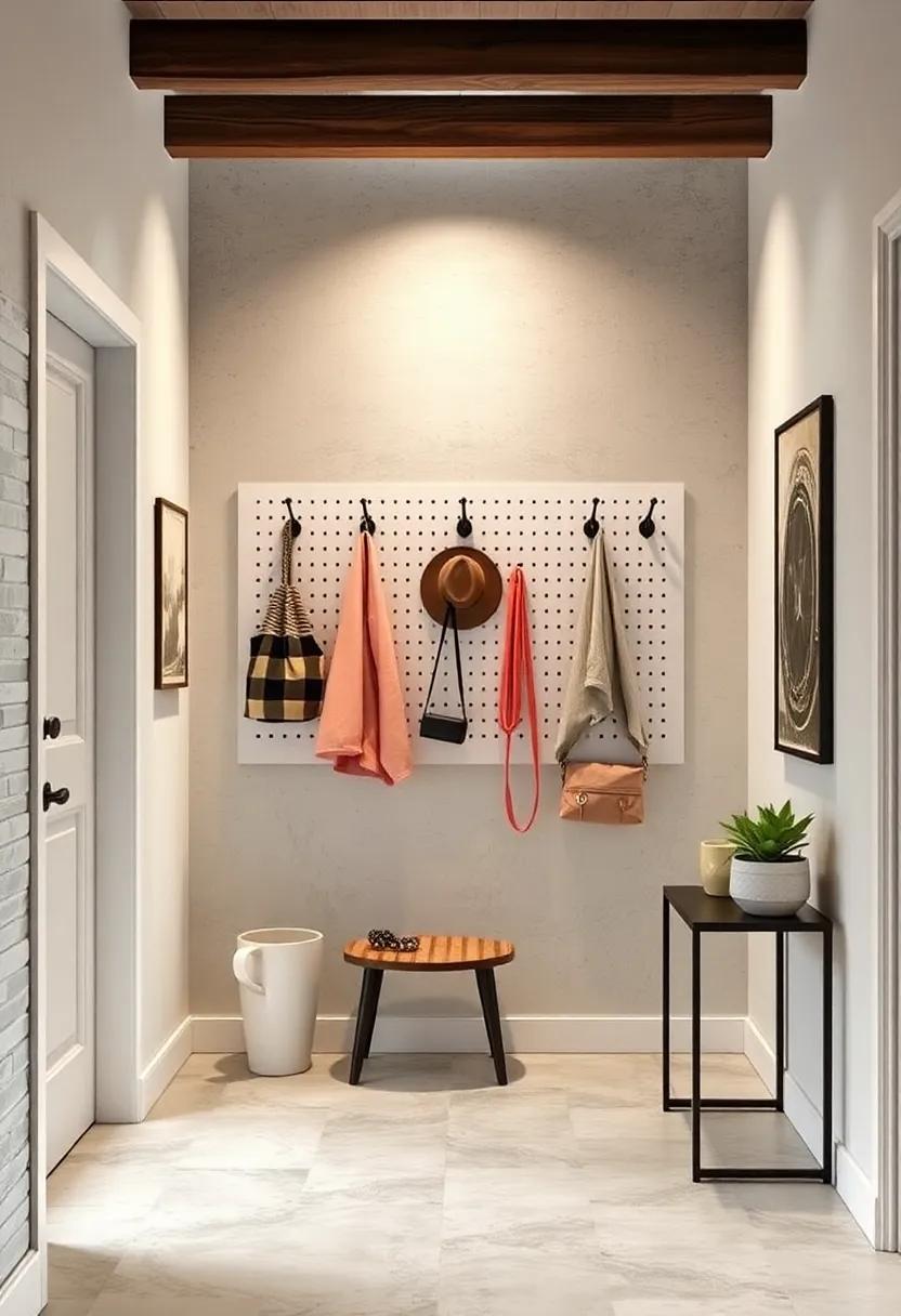 Install a pegboard with interchangeable hooks to ‍customize your ​entryway's storage ​based on seasonal needs