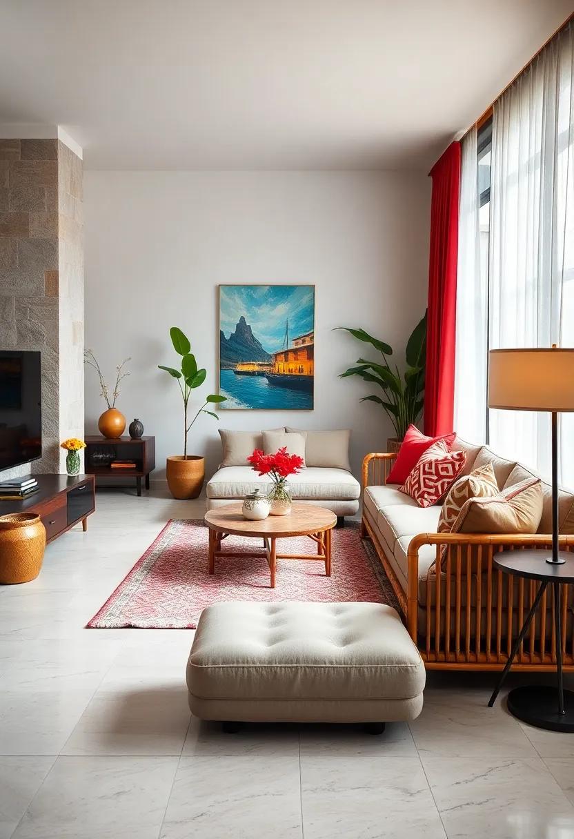 Bamboo furniture's neutral ‍tones serve as a perfect backdrop for colorful accessories and artwork