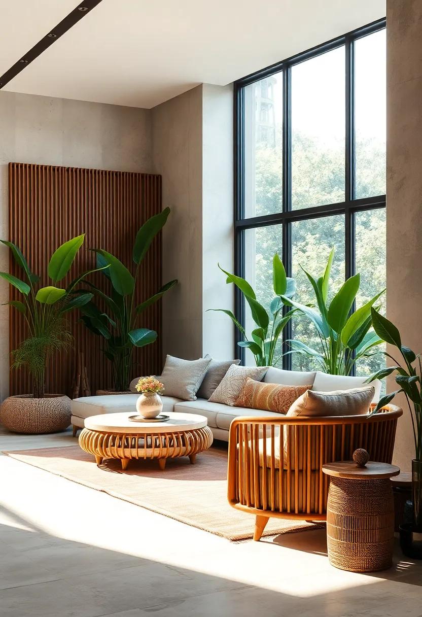 Pairing bamboo furniture with lush greenery enhances⁣ the biophilic design trend indoors