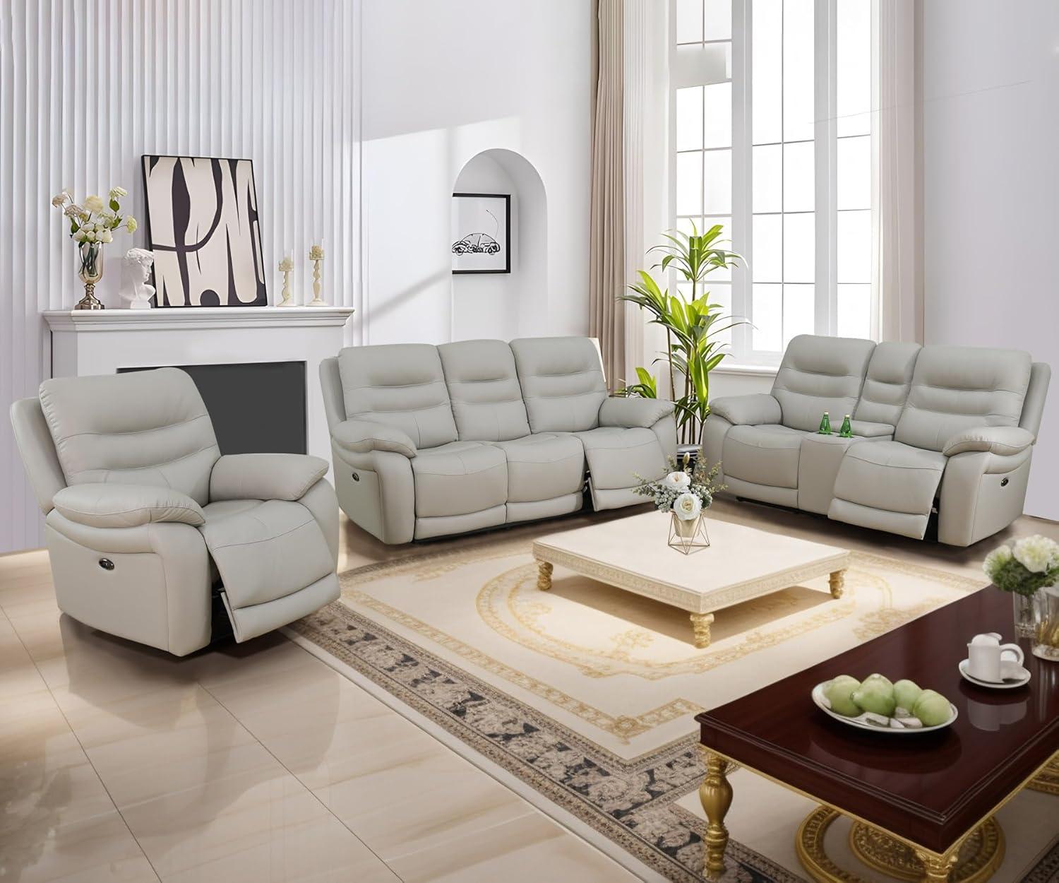Our Honest Take: Light Grey Leather Power Recliner Sofa Set