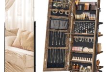 360 Swivel Jewelry Cabinet Stylish Storage Meets Full Length Mirror Magic