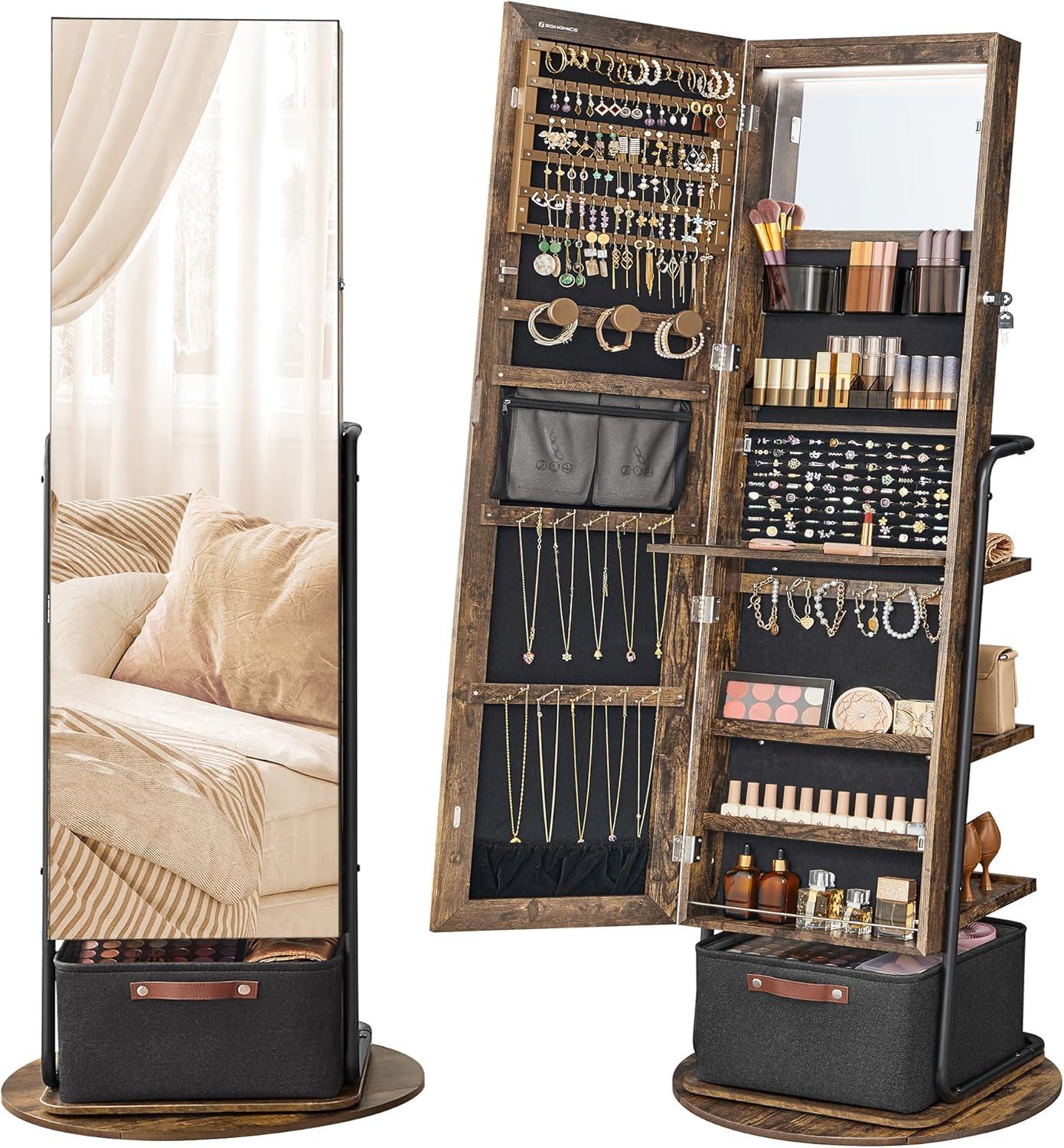 360 Swivel Jewelry Cabinet Stylish Storage Meets Full Length Mirror Magic