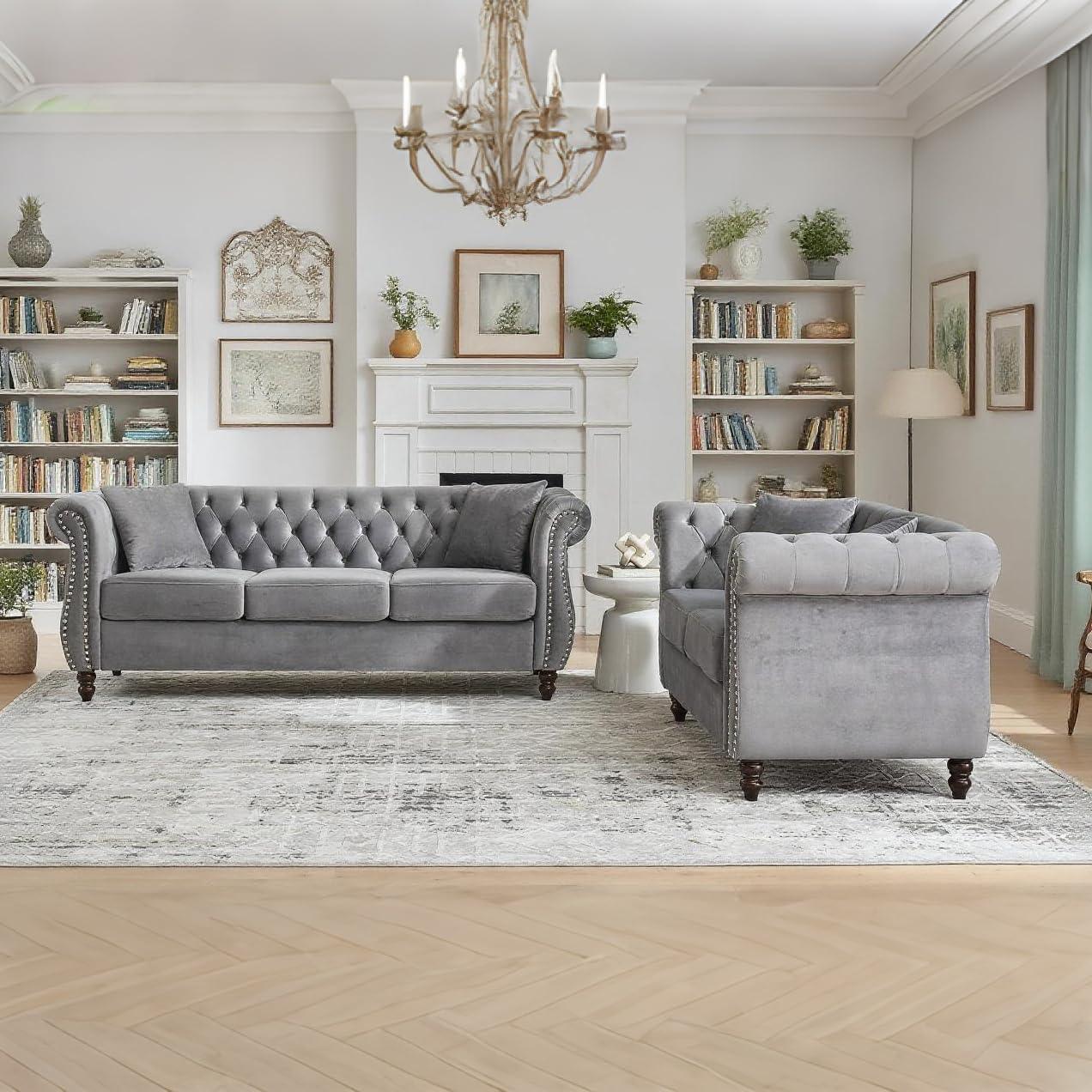 Our Take ⁣on the Stylish & Cozy Chesterfield Velvet Sofa set