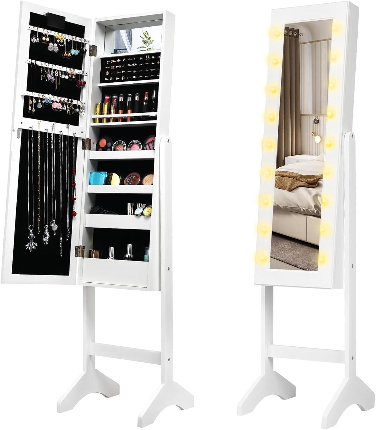 Bright And Spacious Jewelry Armoire With Led Lights And Full Mirror