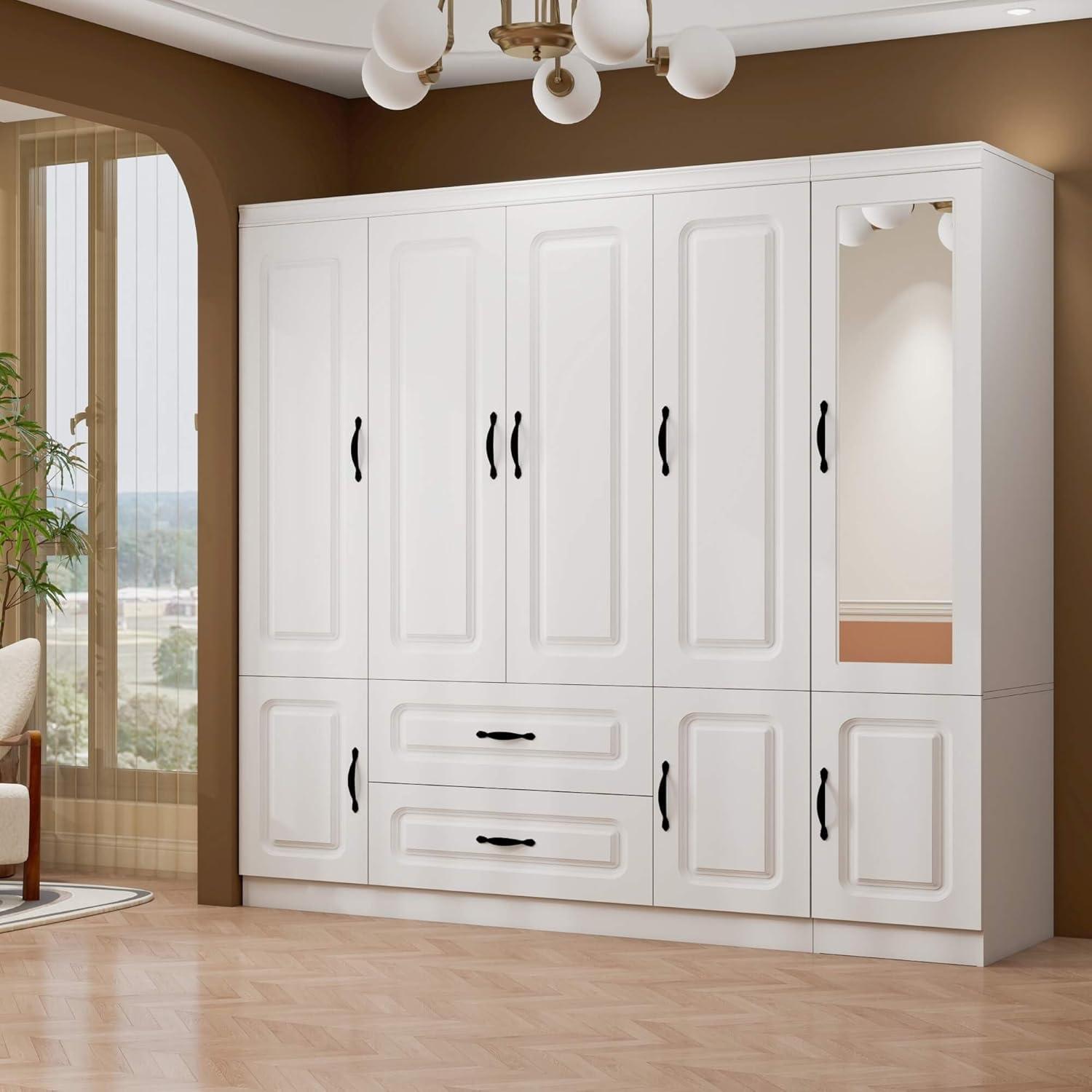Discovering Spacious Style: A Modern 5-Door Wardrobe with Drawers & Mirror