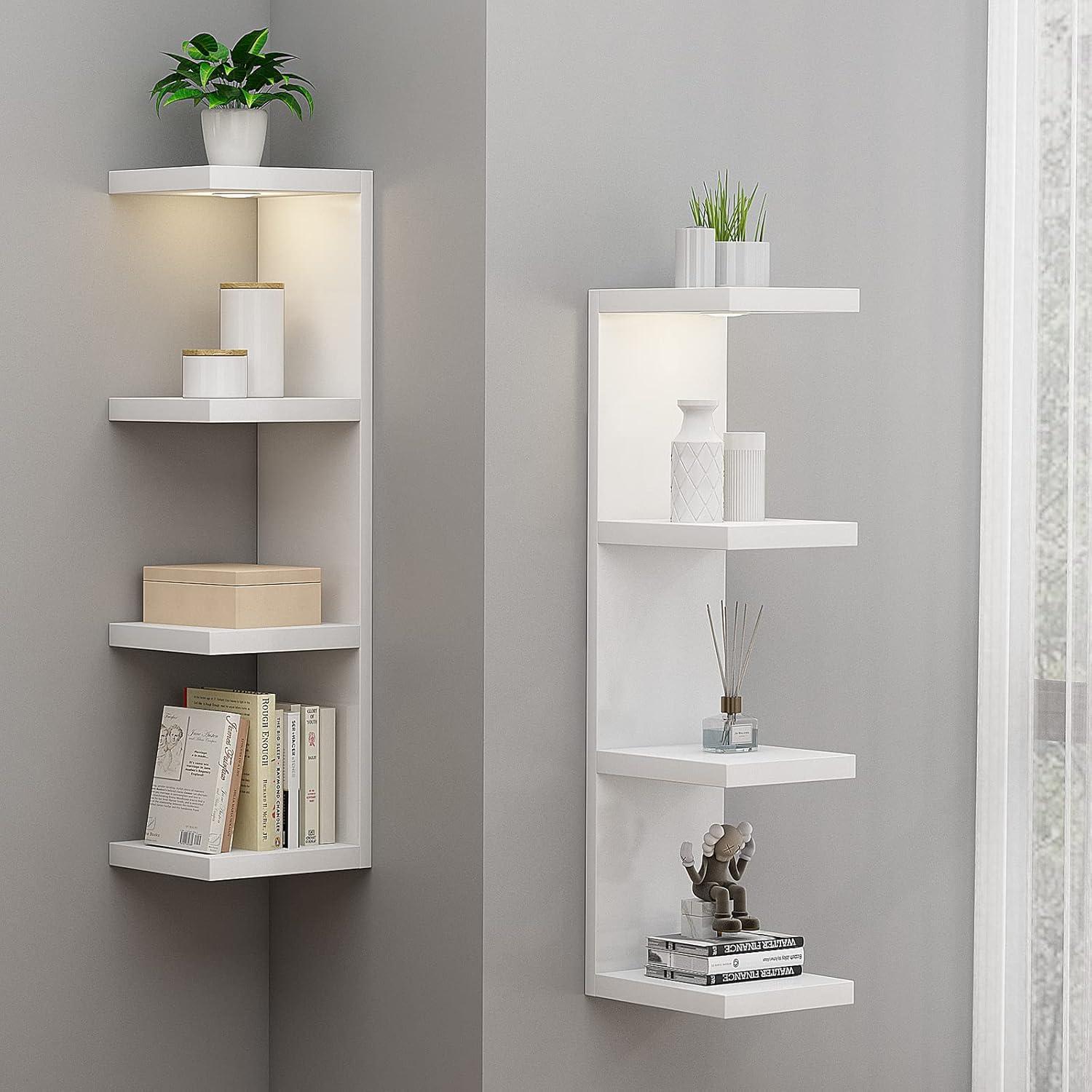Elevate Your Space ​with a Sleek 4-Tier Floating Shelf & LED Glow