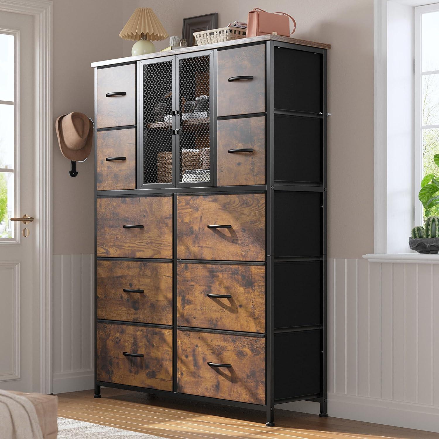 enhomee's Rustic Mesh Door Dresser: Spacious Style Meets Smart Storage