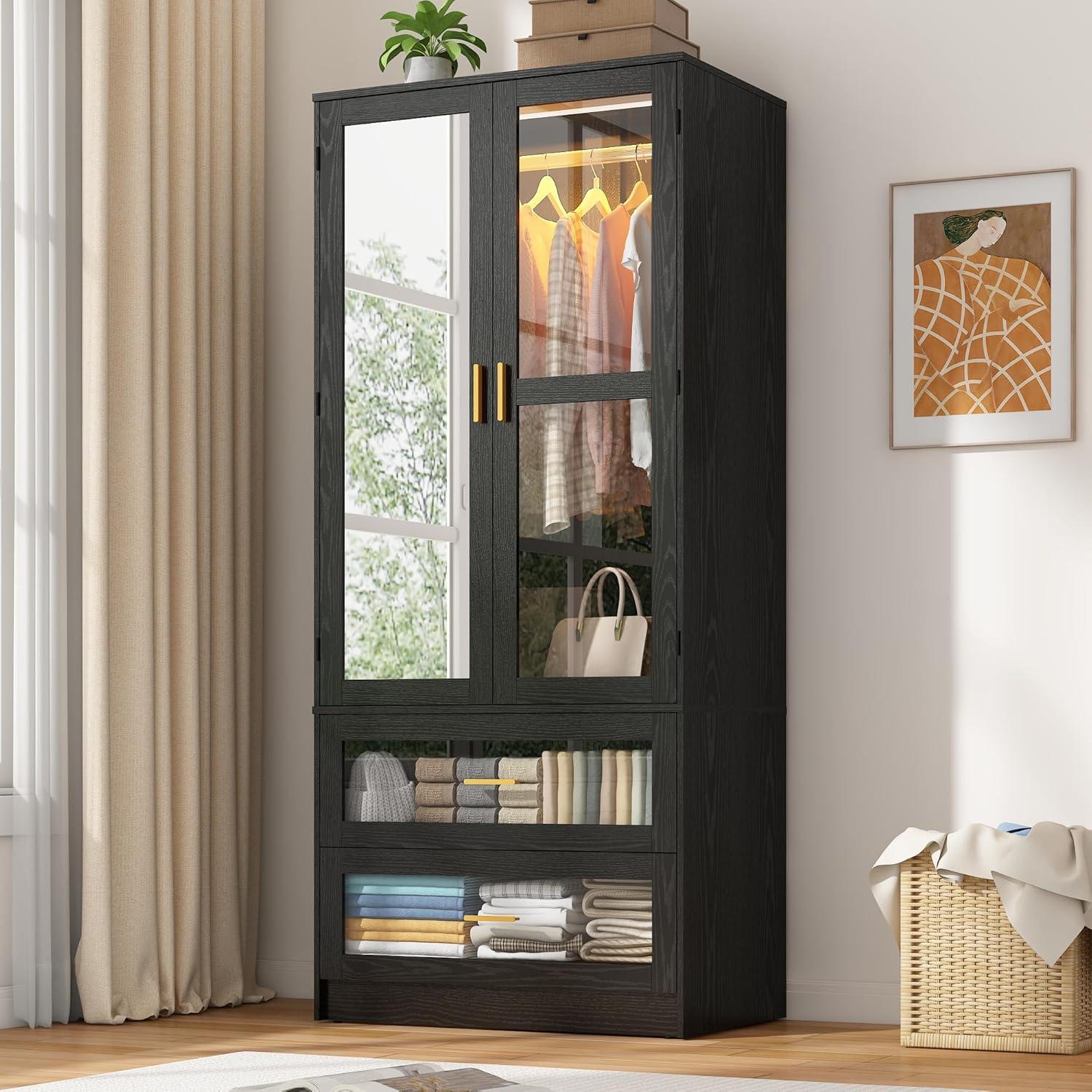 Inside The Sleek 2 Door Wardrobe Closet With Led And Mirror Features