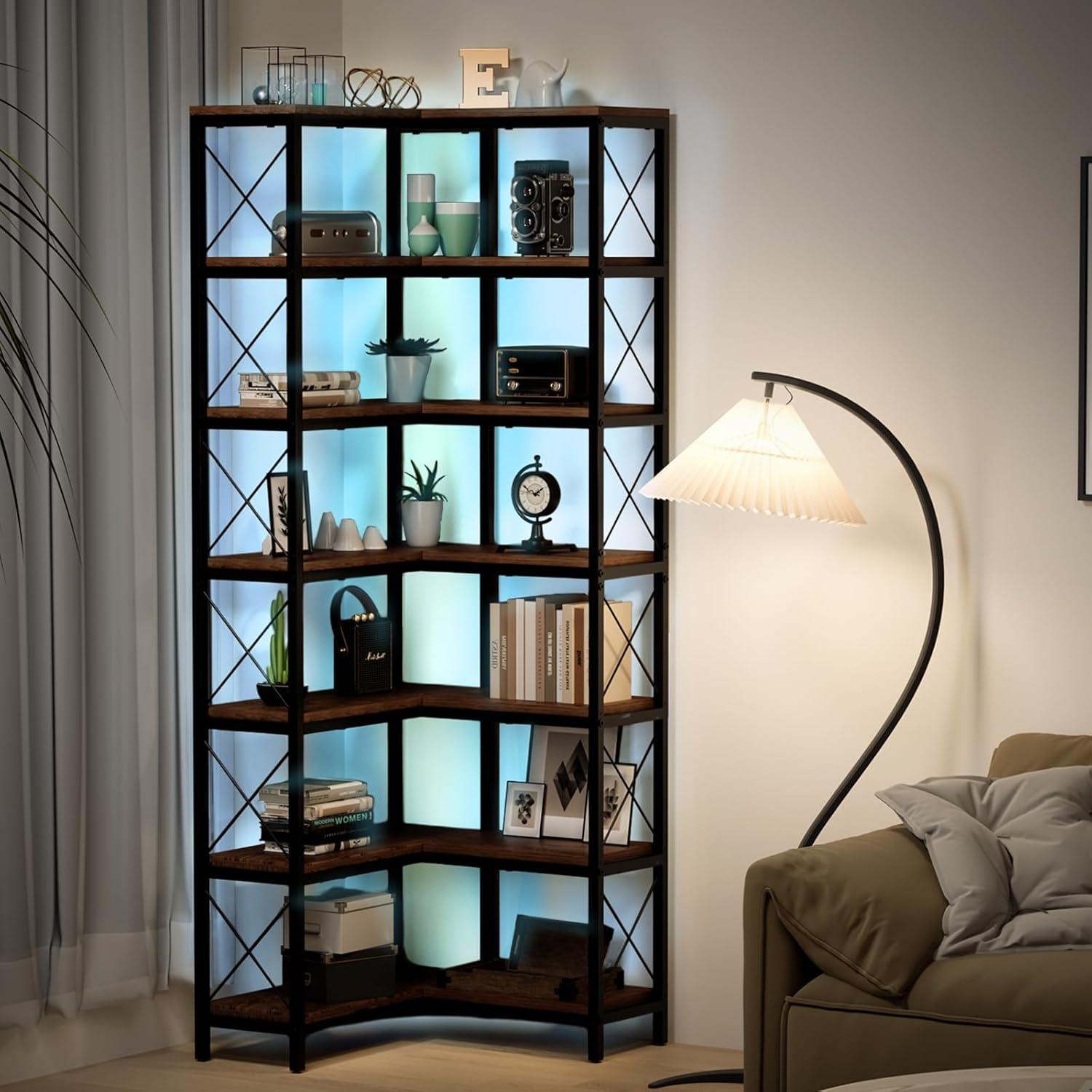 Maximizing Corner Space With A Stylish 7 Tier Led Bookshelf