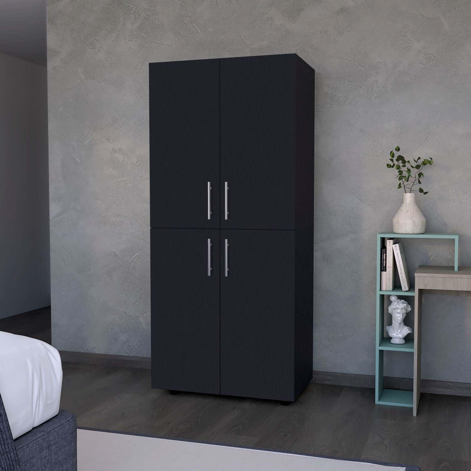 Maximizing Small Spaces With Sleek Black 4 Door Armoire Storage
