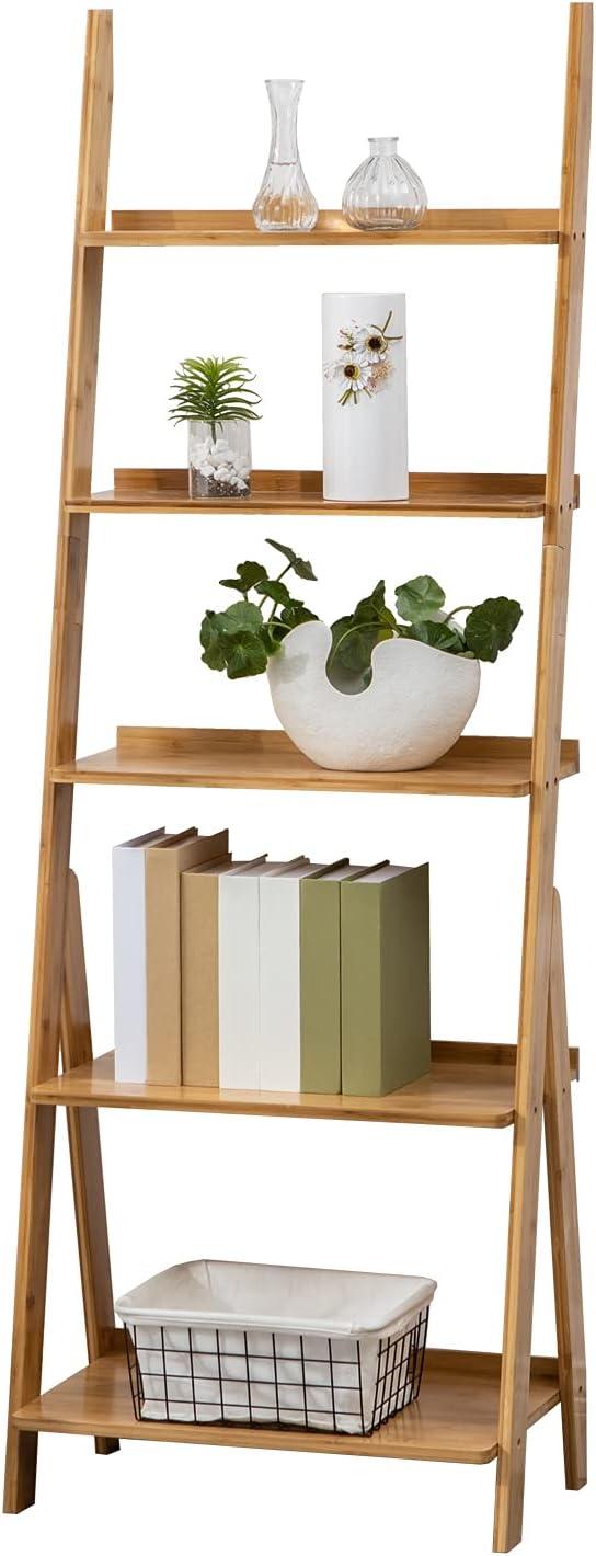 Maximizing Space And Style With A 5 Tier Bamboo Ladder Shelf