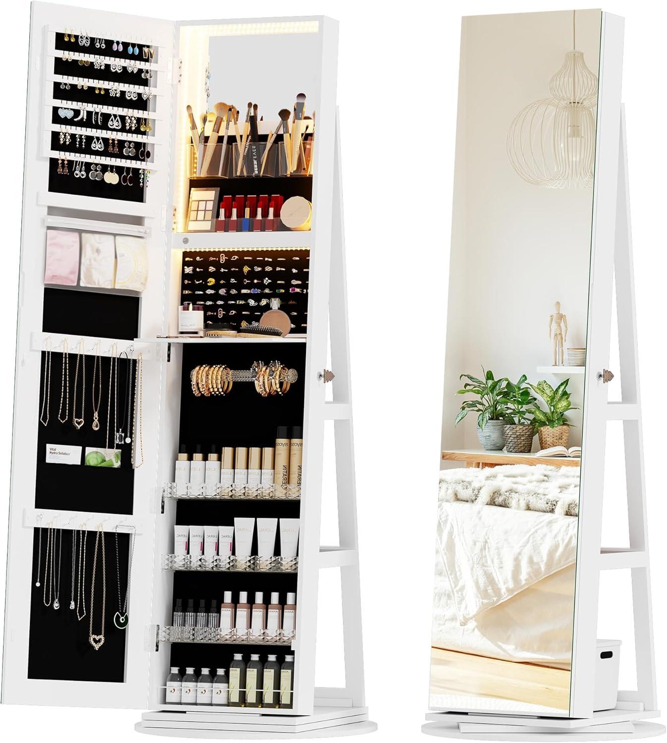Spacious And Stylish Full Length Jewelry Cabinet With 360 Swivel Mirror