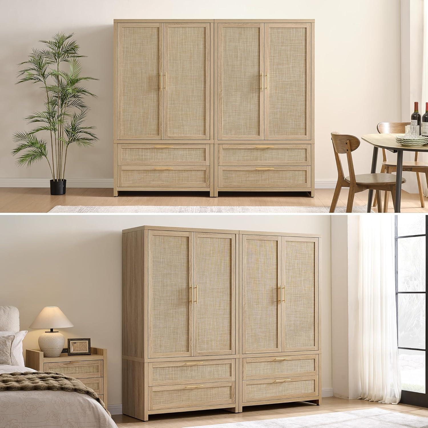 Spacious &‍ Stylish‌ Boho Rattan Armoire: Easy Assembly, Solid Build