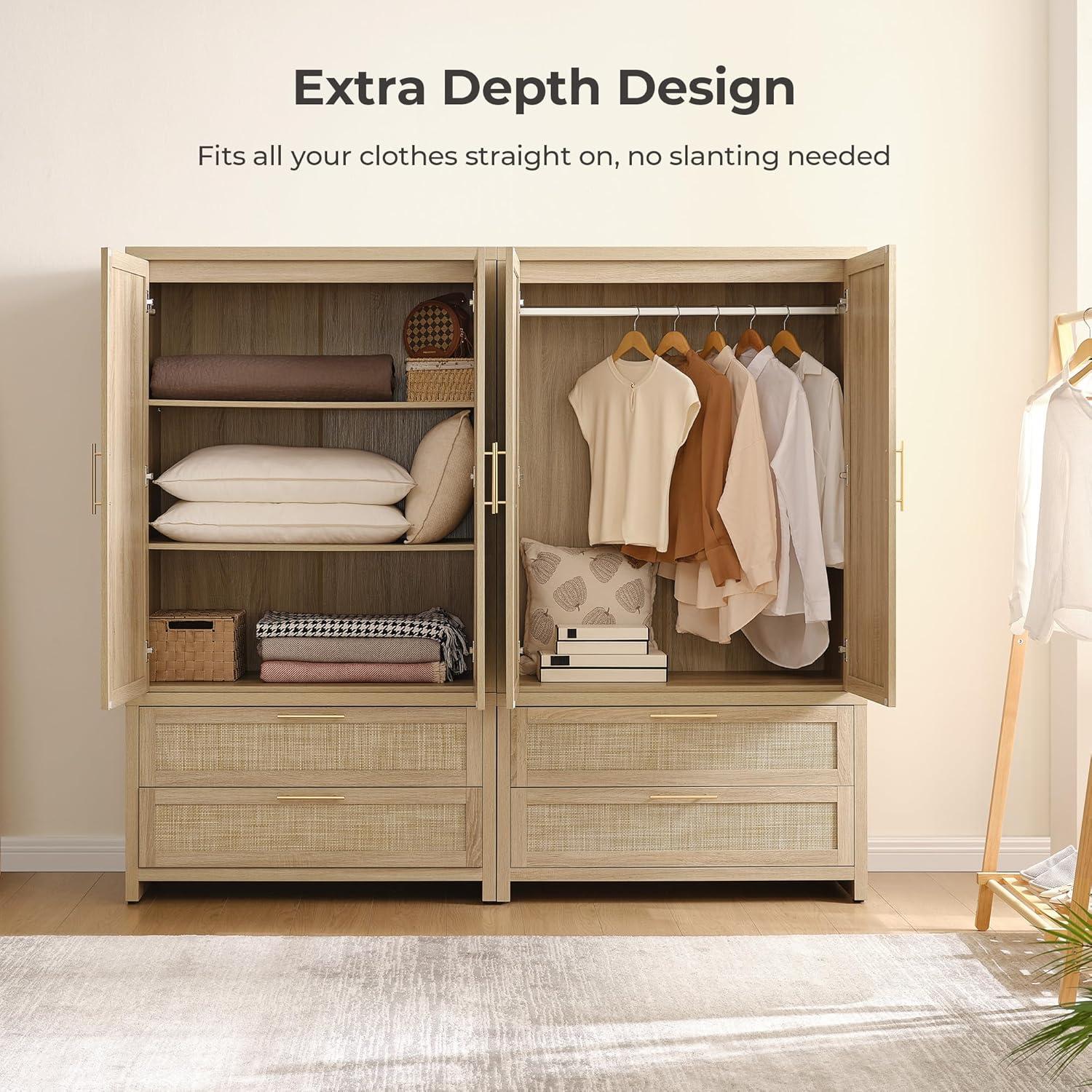 Spacious & Stylish Boho Rattan Armoire: Easy Assembly, Solid Build