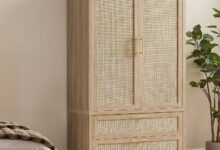 Spacious Stylish Boho Rattan Armoire Easy Assembly Solid Build
