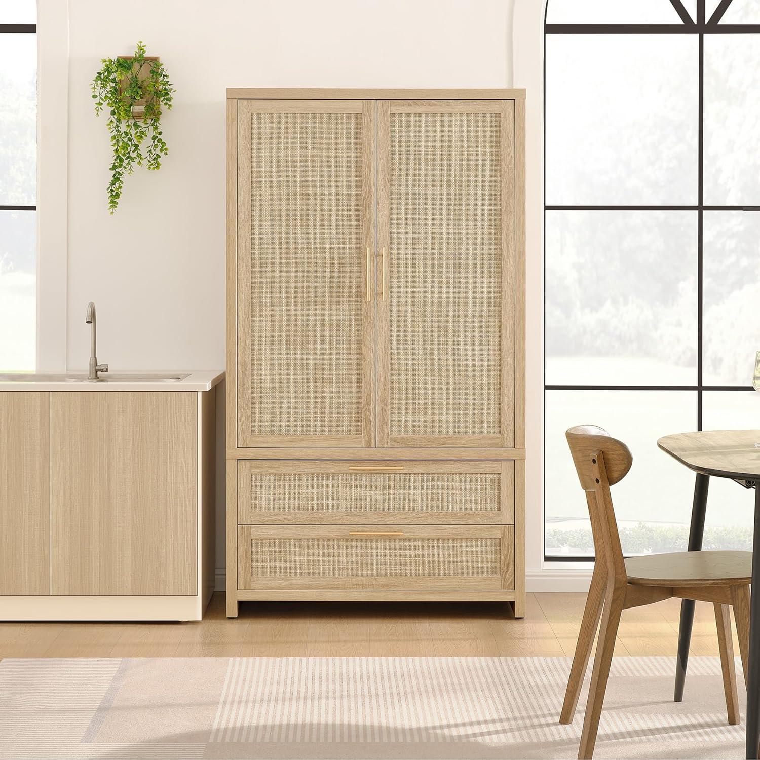 Spacious & Stylish Boho Rattan Armoire: Easy Assembly, Solid Build