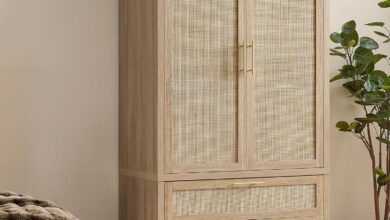 Spacious Stylish Boho Rattan Armoire Easy Assembly Solid Build
