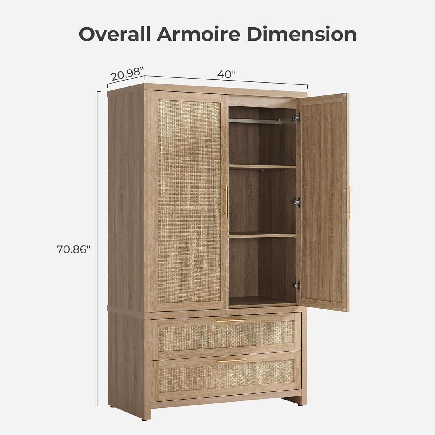Spacious & Stylish Boho Rattan Armoire: Easy ‍Assembly, Solid Build