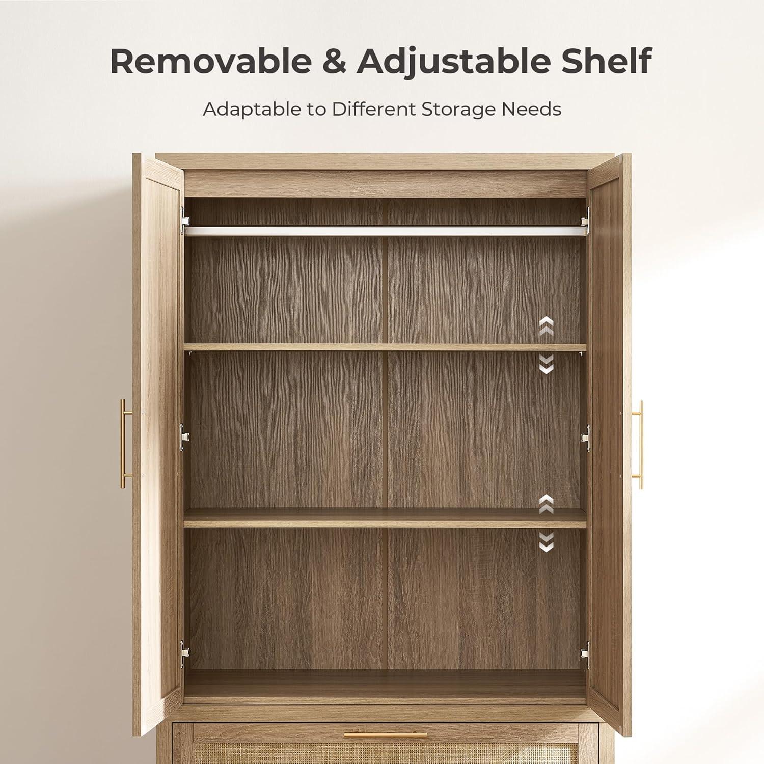 Spacious & Stylish Boho Rattan Armoire: ​Easy Assembly, Solid Build