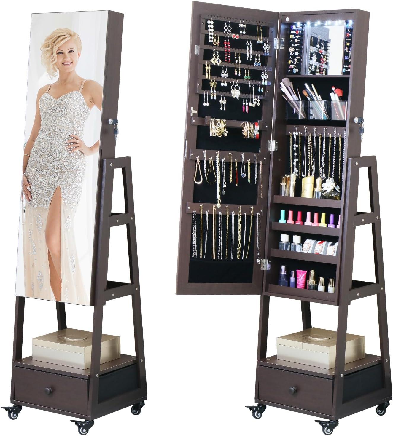 Spacious‌ &⁤ Stylish Jewelry Armoire with⁢ Lock, Mirror, and⁣ Wheels ‍Review