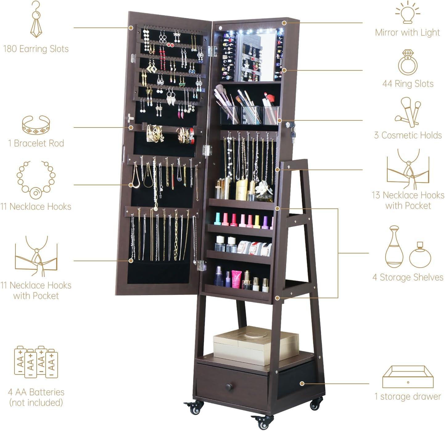 Spacious & ‌Stylish Jewelry Armoire ⁢with Lock, Mirror, and wheels Review