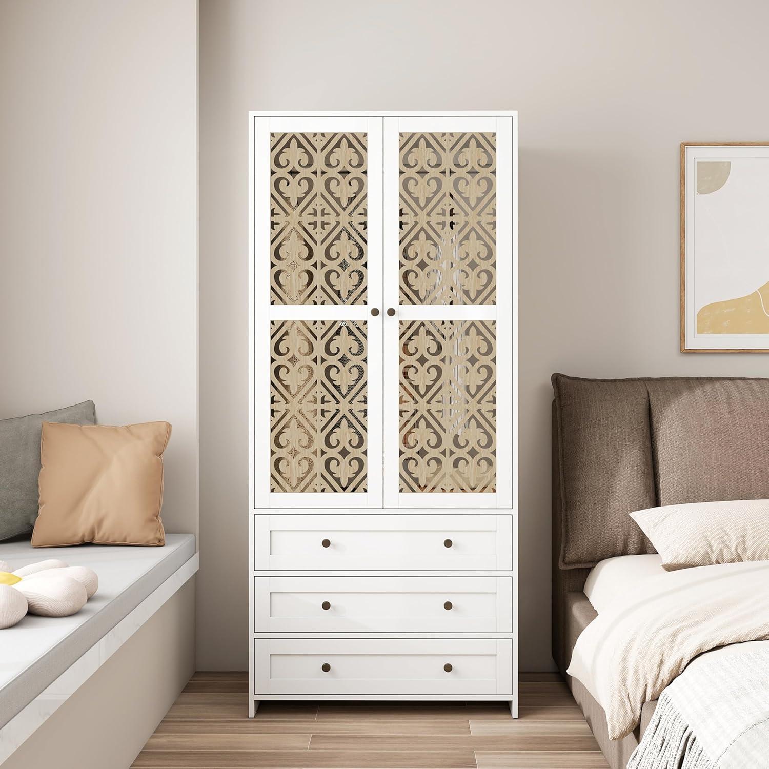 Spacious & Stylish‌ Wardrobe Closet with Hollow ‌Pattern Doors for ⁢any Room