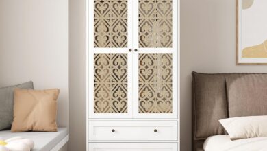 Spacious Stylish Wardrobe Closet With Hollow Pattern Doors For Any Room