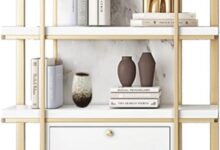 Stylish And Sturdy Gold Bookshelf Perfect For Living Room Storage