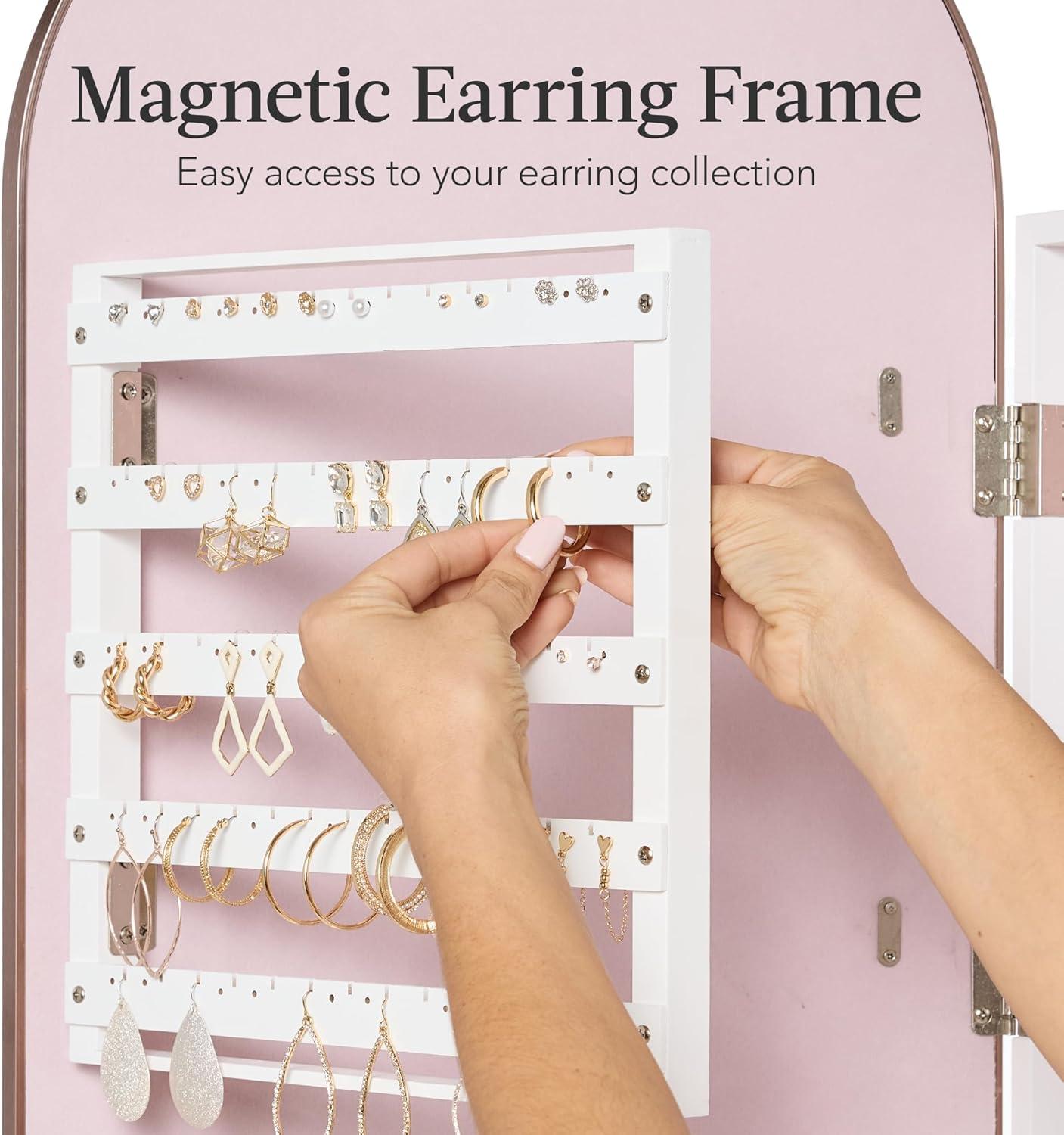 Stylish & Spacious Jewelry Storage with Full-Length Mirror in Rose Gold