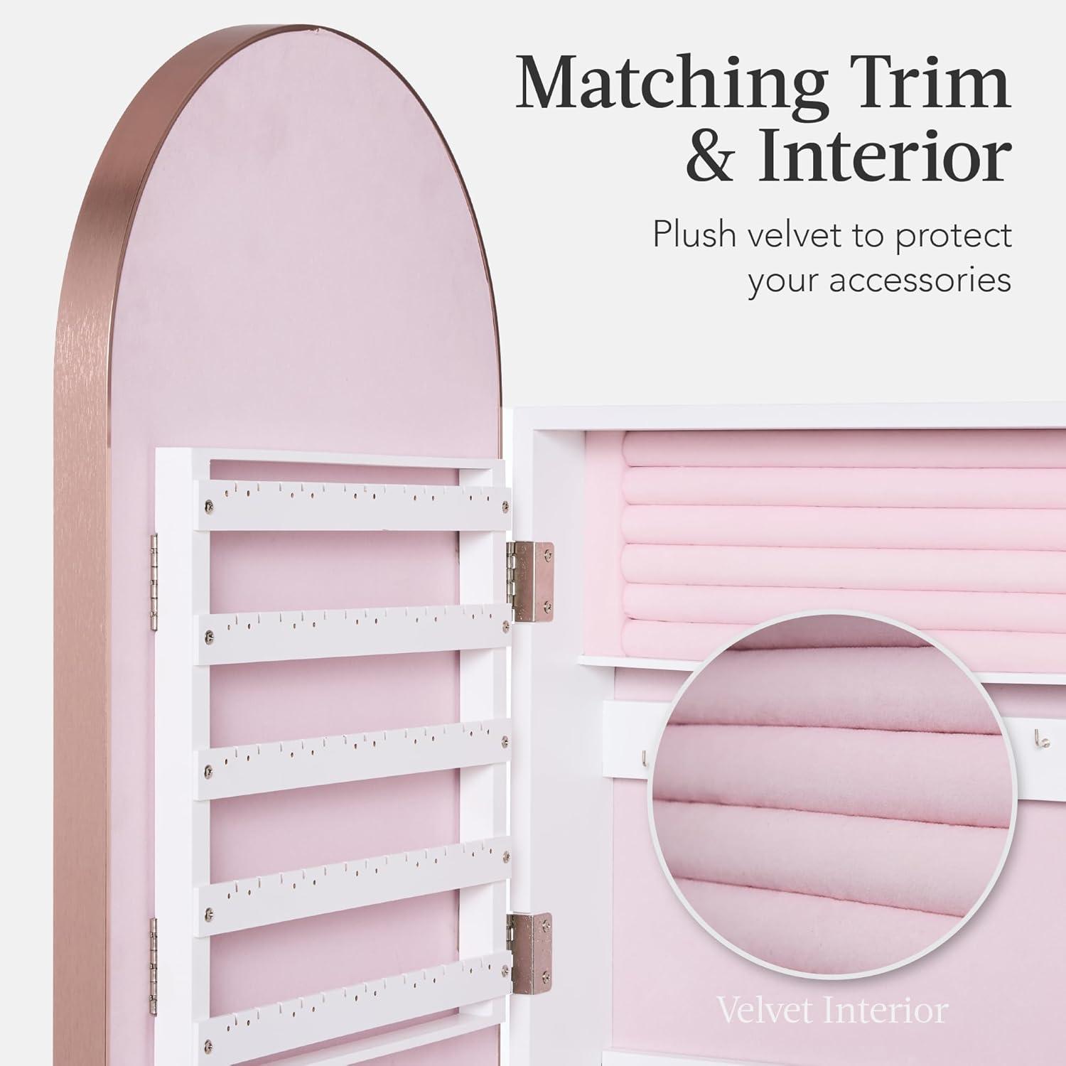 Stylish & Spacious Jewelry Storage with Full-Length Mirror in Rose Gold