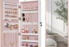 Stylish Spacious Jewelry Storage With Full Length Mirror In Rose Gold