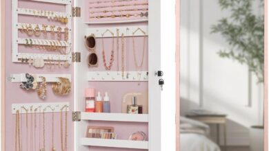 Stylish Spacious Jewelry Storage With Full Length Mirror In Rose Gold
