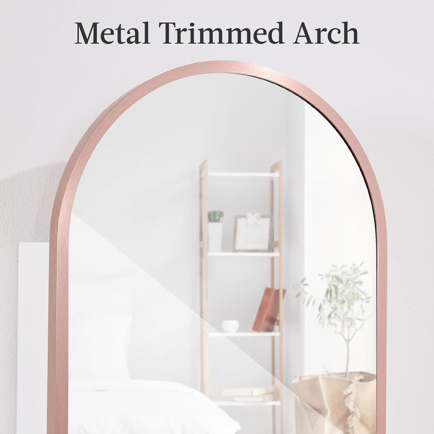 stylish & Spacious Jewelry Storage with Full-Length Mirror in Rose Gold