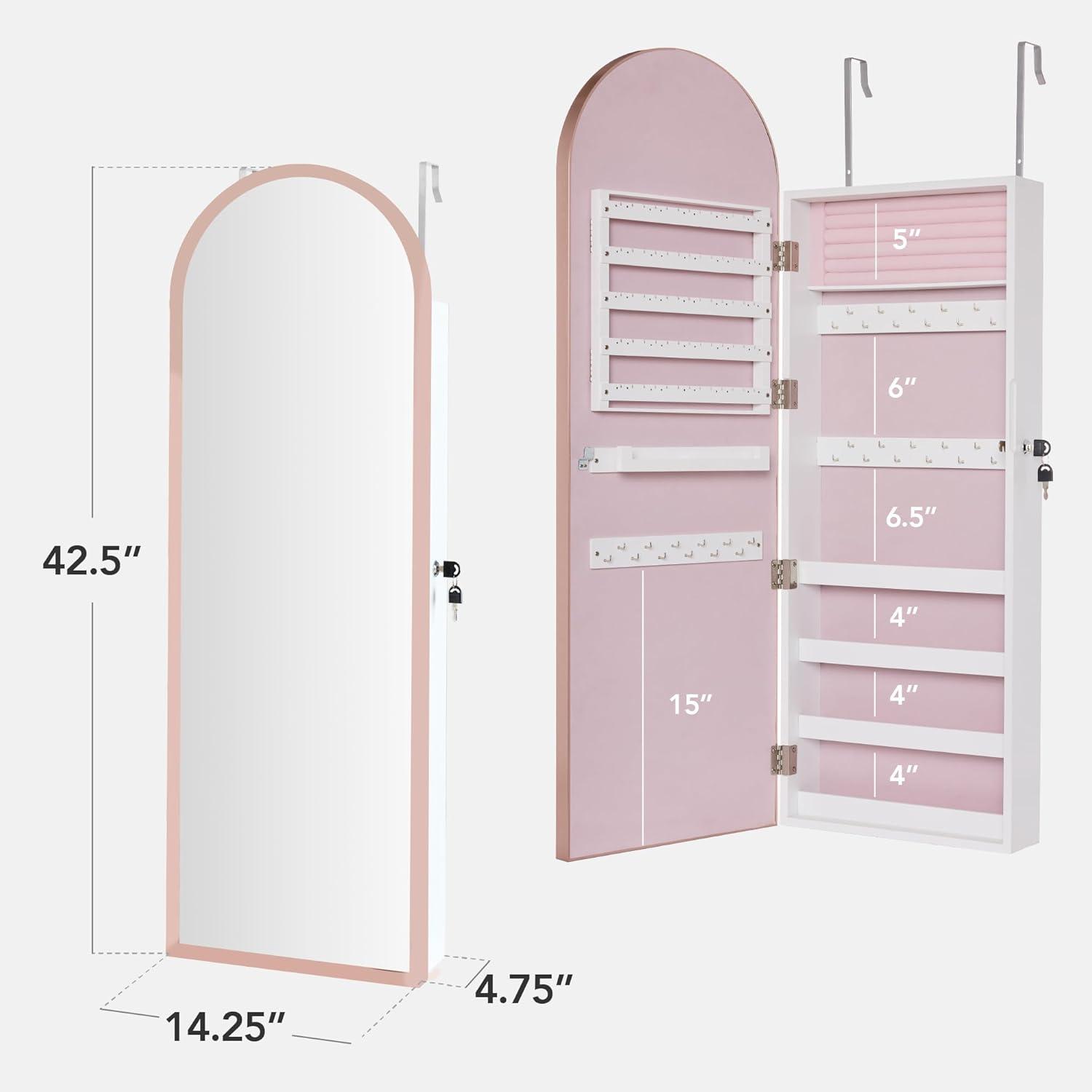 Stylish & Spacious Jewelry Storage with Full-Length Mirror in Rose Gold