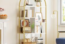 Yitahome Gold Arched Bookshelf Stylish Storage With Solid Stability