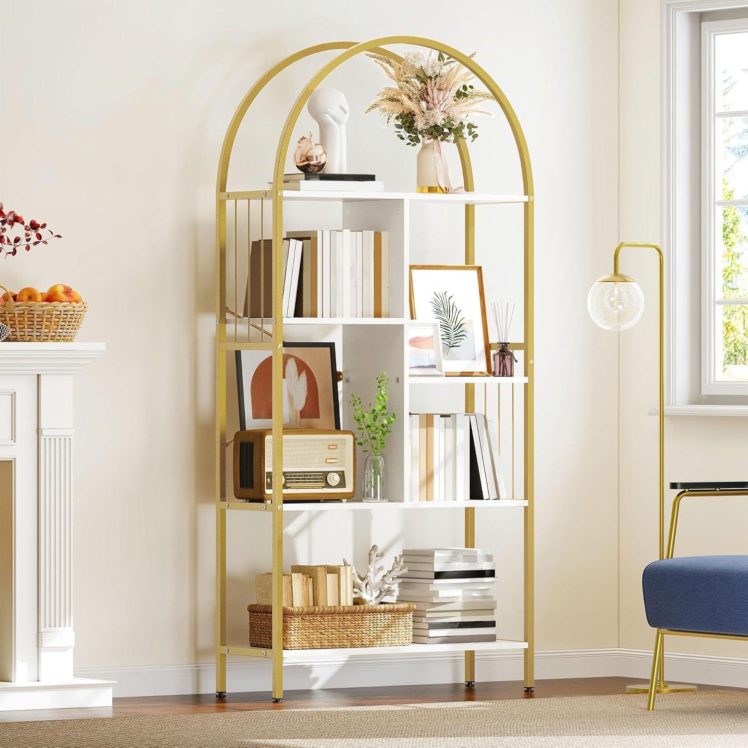 Yitahome Gold Arched Bookshelf Stylish Storage With Solid Stability