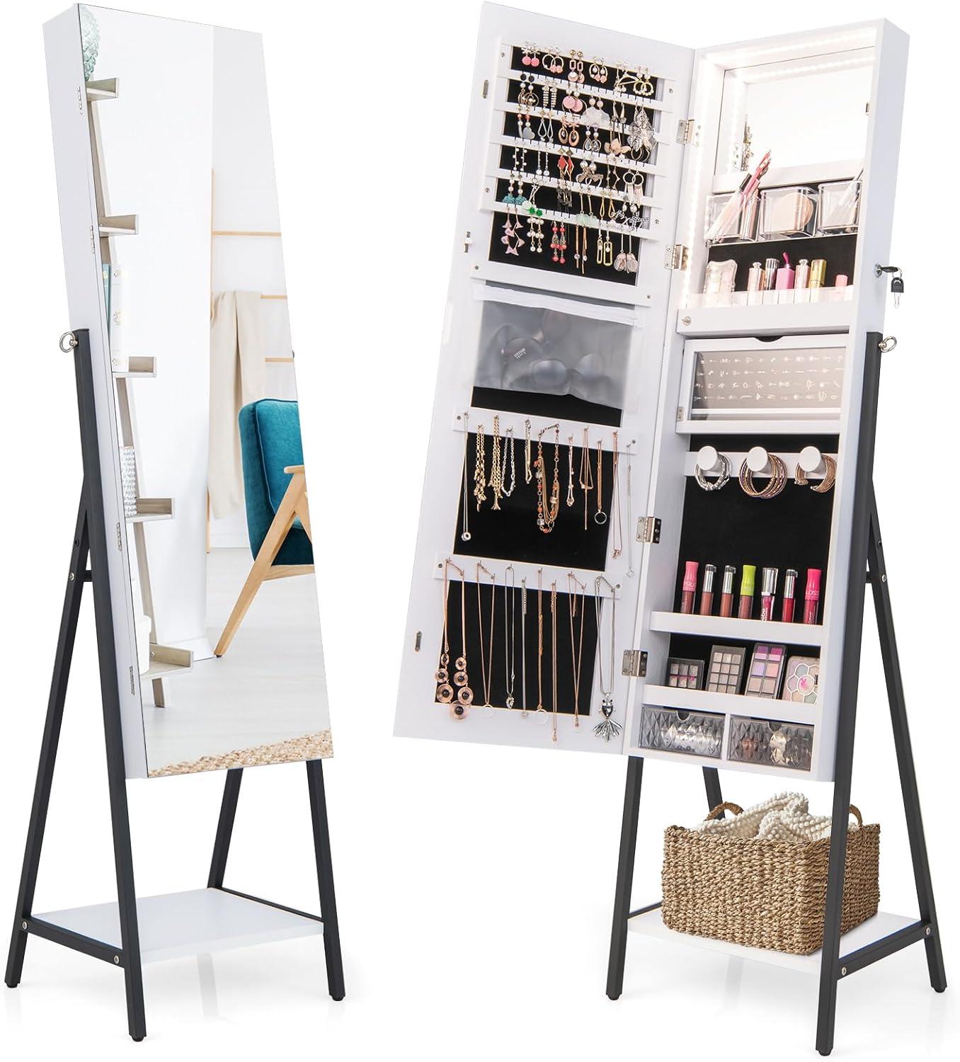 Costway Led Mirror Jewelry Cabinet Stylish Storage Meets Practical Use