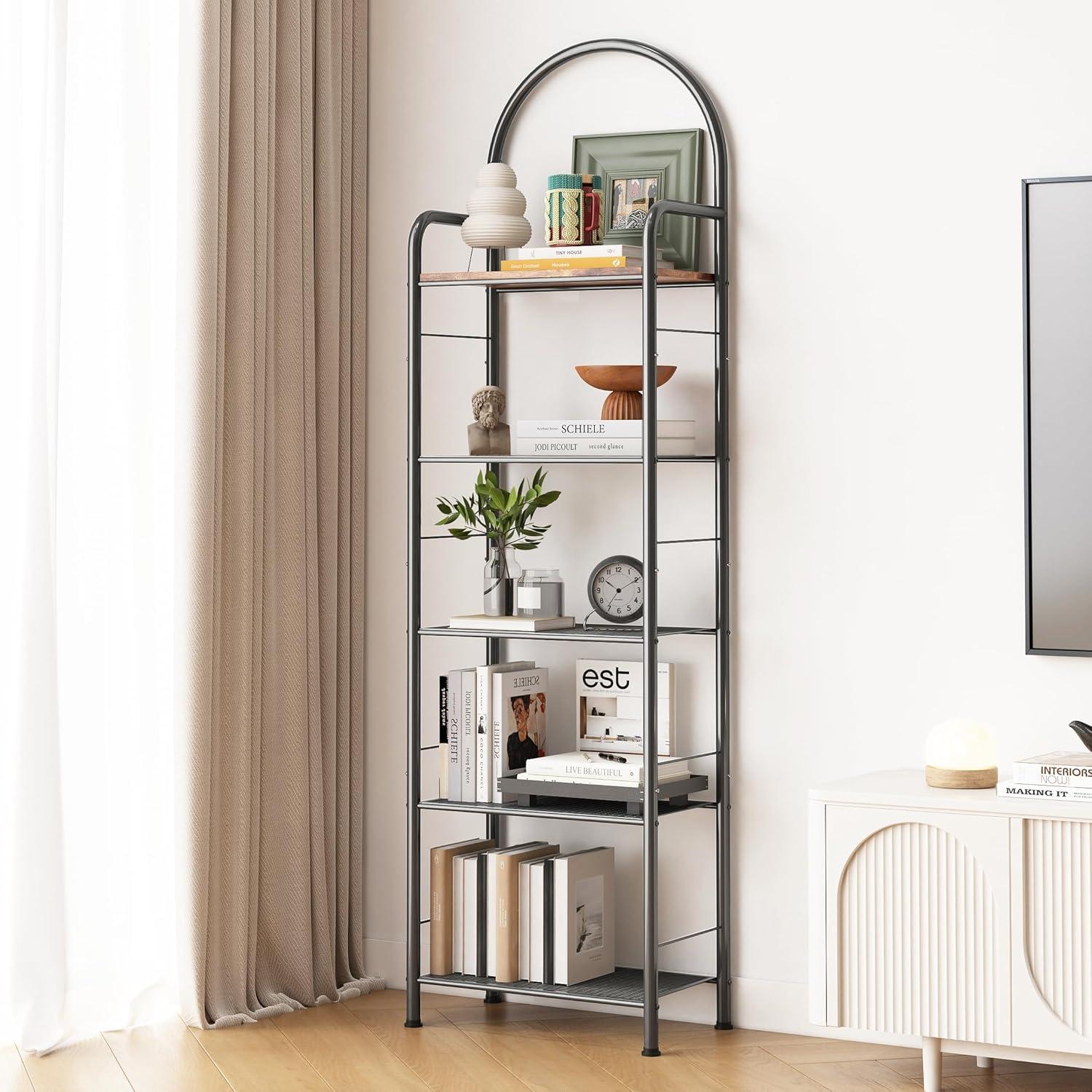 Covaoqd 5 Tier Slim Bookshelf Stylish Storage With Solid Support