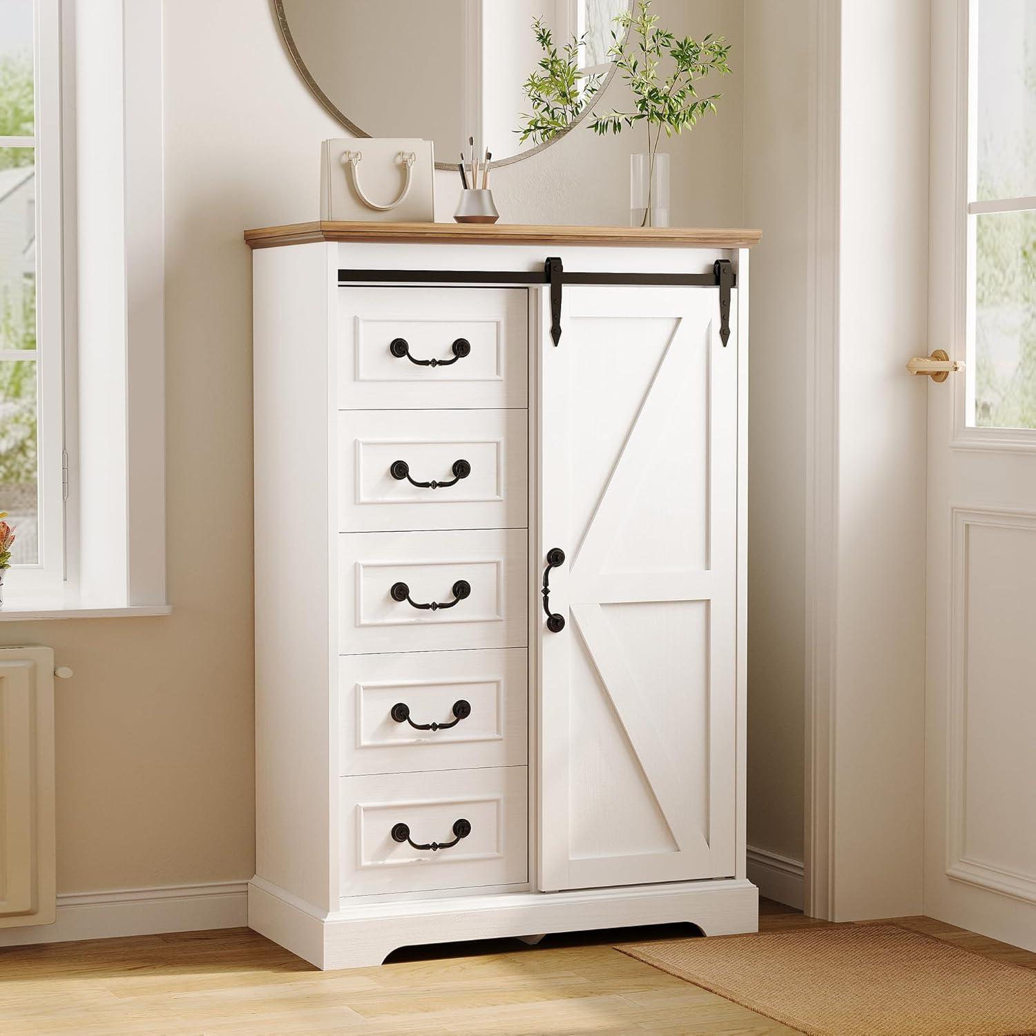 Discover Spacious Style Ironck 5 Drawer Dresser With Sliding Barn Door