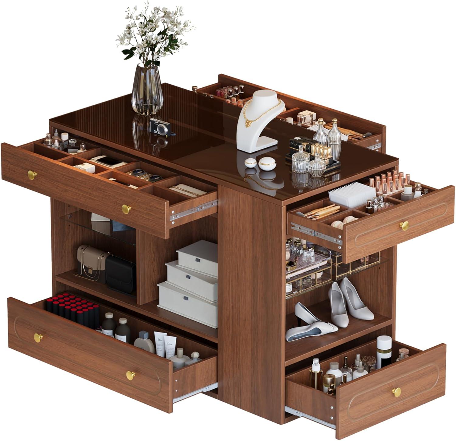 Discovering Elegance And Function In A Walnut Closet Island With Drawers